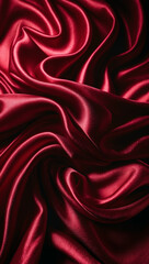 Close-up of flowing red silk fabric with glossy folds