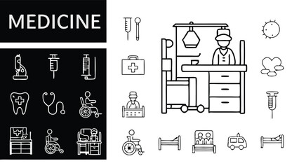 Medical healthcare line icons set vector illustration for hospital clinic and doctor office design