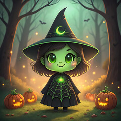 halloween witch with pumpkin