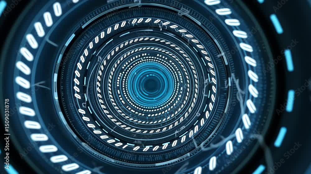 Poster futuristic circular neon blue technology background with abstract geometric patterns