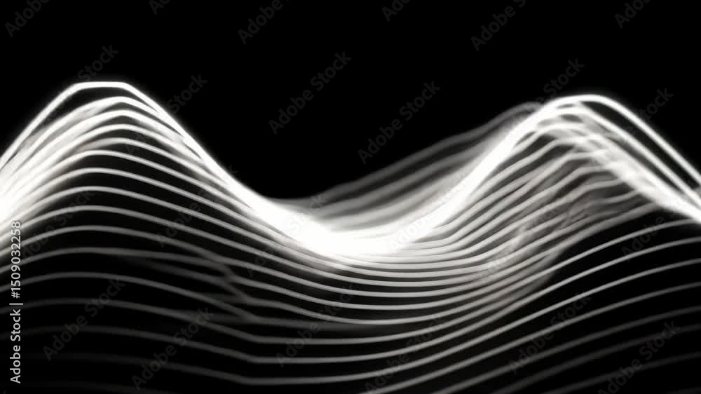 Poster abstract lines with futuristic wave patterns and minimalist design on dark background