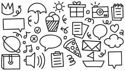 Line marker hand drawn brush element set. Sketch pencil stroke vector graphic pen underline scribble icon. Hand drawn line heart, crown, star symbol highlight marker shape. Vector illustration