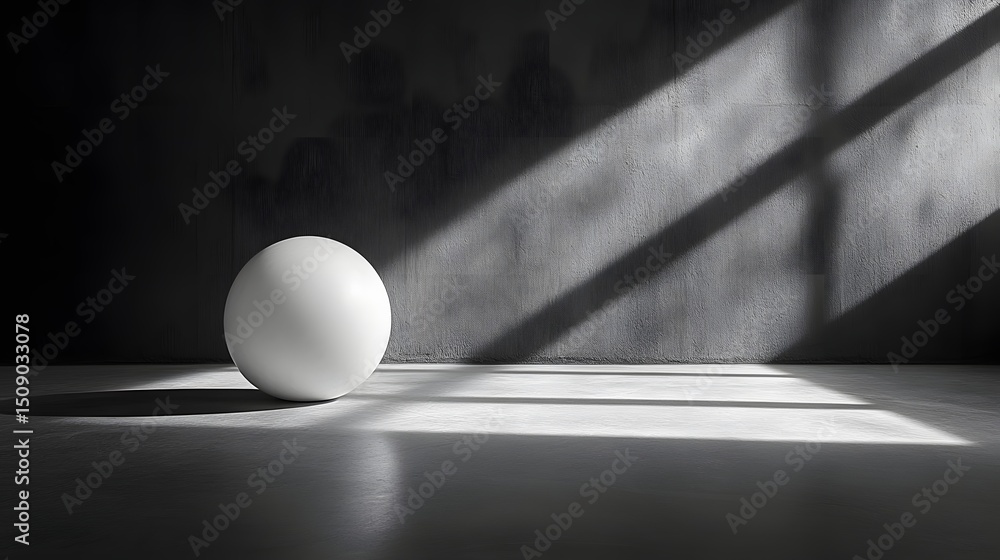 Aufkleber A minimalist composition showcases a sphere bathed in stark light and shadow, offering a study in form and tone with an abstract theme. The textures play against the simple shape.
