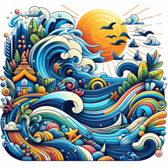 Obraz premium Graphic design of the raging sea