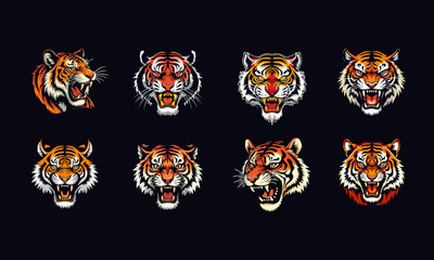 Old School Tattoo tiger, tiger head illustration, angry tiger