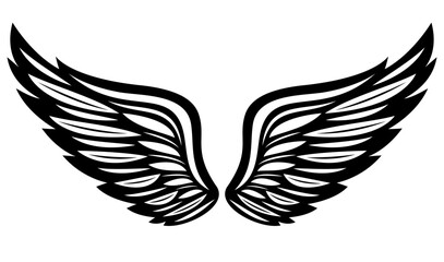 Elegant Symmetrical Black and White Feather Wings Illustration.