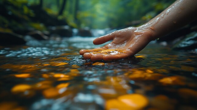 A lone traveler dips his hand into the river, but instead of feeling wetness, he feels memories flowing through his fingers