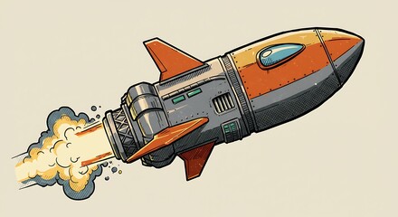 Rocket Launching with Fire and Smoke Comic Book Style