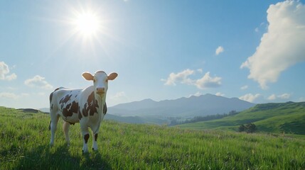 A Serene Dairy Cow in a Mountain Pasture