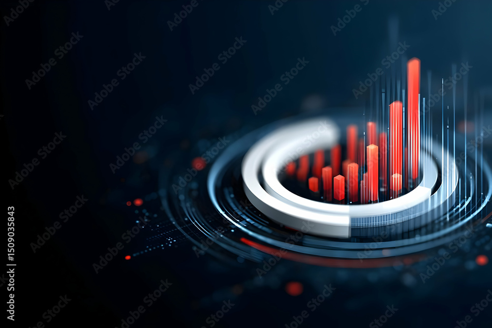 Poster this abstract digital graphic showcases a sleek data visualization with vibrant red bars against a d