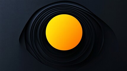 Abstract Yellow Circle in Dark Concentric Rings: A Modern Minimalist Design