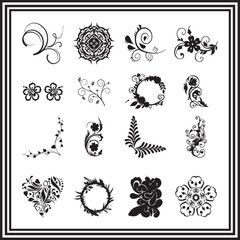 Floral Ornament Silhouette Set – Decorative Vector Elements with Swirls, Wreaths, and Nature-Inspired Designs