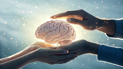 human hand holding a brain