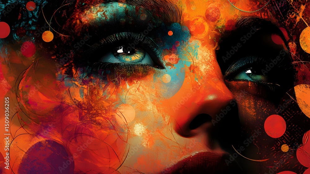 Poster a vivid portrait showcasing abstract beauty, blending photorealistic details with artistic license. 