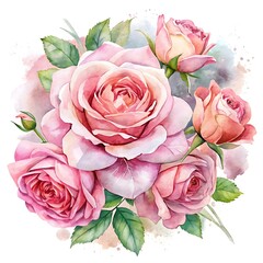 Watercolor Pink Rose Bouquet Illustration