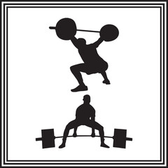 Weightlifting Silhouette Set – Powerlifting and Olympic Lifting Poses, Black Vector Icons for Fitness Design