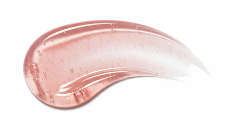 Close-up of pink gel texture with bubbles on white background for skincare product presentation