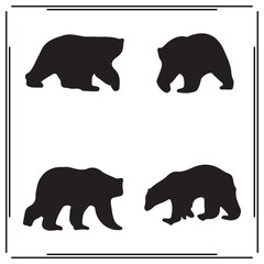 Bear Silhouette Vector Set – Black Animal Poses Walking, Sniffing, and Standing for Nature, Wildlife, Forest, Camping, and Outdoor Adventure Designs

