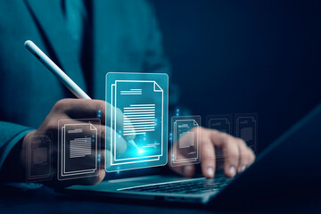 Businessmen review contract documents, manage documents and agreements, sign contracts and business...