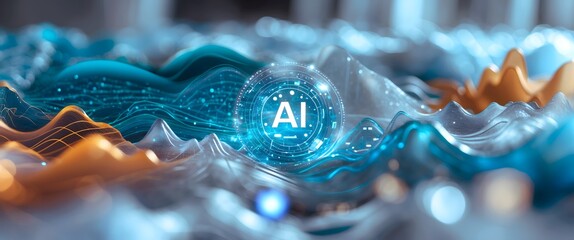 Personal AI agent: Intelligent robot program with cognitive control for task decisions. Concept of AI Flowing Data Representation in a Modern Abstract Design