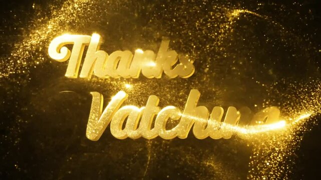 Thank you for watching text in golden sparkly font on dark background used as final screen or appreciation message in video content presentations or digital projects