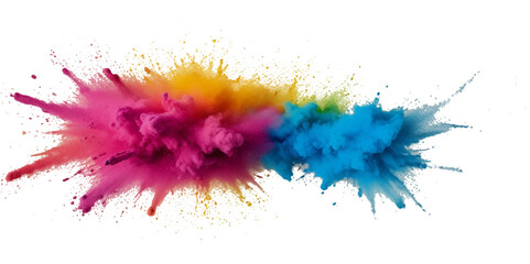 Vector abstract colorful rainbow holi paint and colorful cloud smoke powder explosion isolated on transparent wide panorama background.	