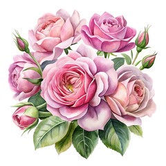 Watercolor Pink Rose Bouquet Illustration