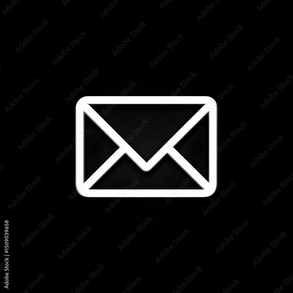 Poster a modern envelope icon representing communication and messaging, set against a sleek black backgroun