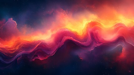 Naklejka premium An abstract celestial artwork showcases dynamic interplay of vivid orange, red and violet hues, evoking feelings of ethereal energy against a backdrop of distant stars, a cosmic canvas.