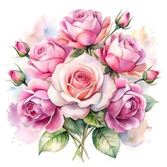 Watercolor Pink Rose Bouquet Illustration