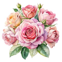 Watercolor Pink Rose Bouquet Illustration