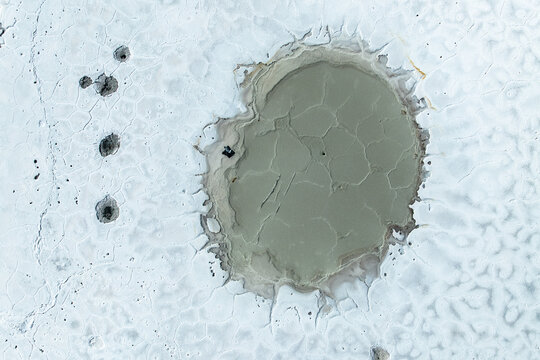 Aerial view of salt ponds in La Puna, Argentina