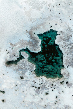 Aerial view of salt ponds in La Puna, Argentina