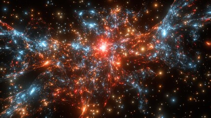 Cosmic Nebula Red and Blue Gas Clouds Collide