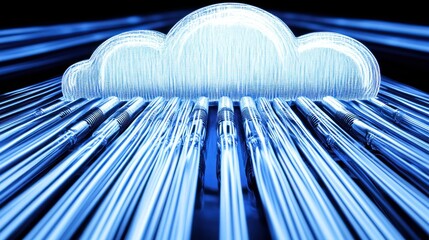 Cloud computing, data streams, server connections, digital network, abstract background, technology concept