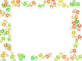 Hand painting palm prints in pastel colors on white background