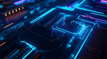 Abstract Cyberpunk Circuitry: Neon Lights and Digital Technology