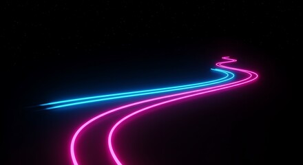 Glowing Neon Lines Flowing in the Dark, Blue and Pink Light Trails