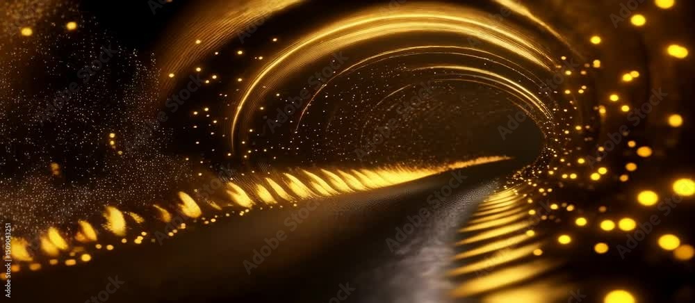 Poster glowing tunnel with floating golden lights creating a futuristic and mystical atmosphere