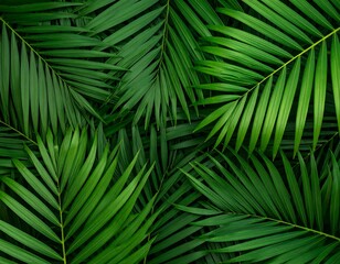 Lush green palm fronds create a dense, tropical background