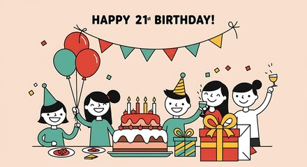 Celebrating Twenty-first Birthday with Cake, Gifts, and Friends