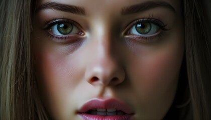 Realistic images of young beautiful women with a captivating look in very close-up as graphic elements for bold projects and as independent resources