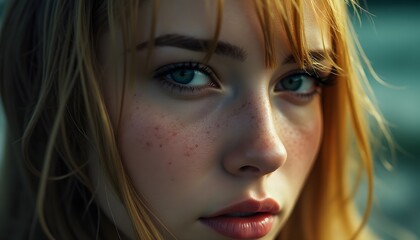 Realistic images of young beautiful women with a captivating look in very close-up as graphic elements for bold projects and as independent resources