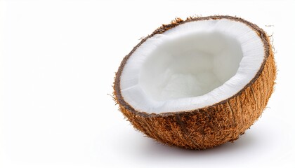 fresh ripe coconut half isolated on white background tropical fruit coconut water and coconut milk healthy food ingredient exotic nut vegetarian and vegan diet natural organic product coco copra food