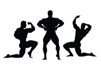 cbum lat multiple pose bodybuilder vector silhouette with white background.	