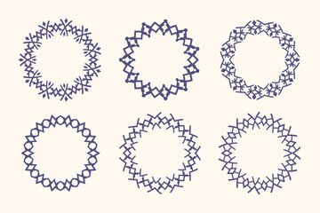 Set of six geometric wreaths isolated on white background