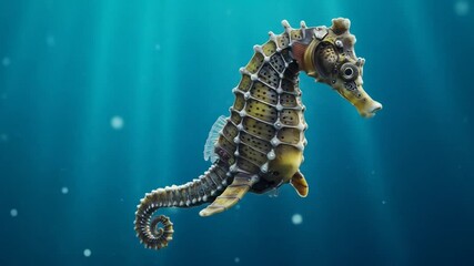 Stylized steampunk seahorse underwater