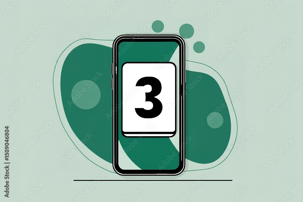 Poster countdown timer displayed on mobile screen with a simple green background and abstract shapes indica