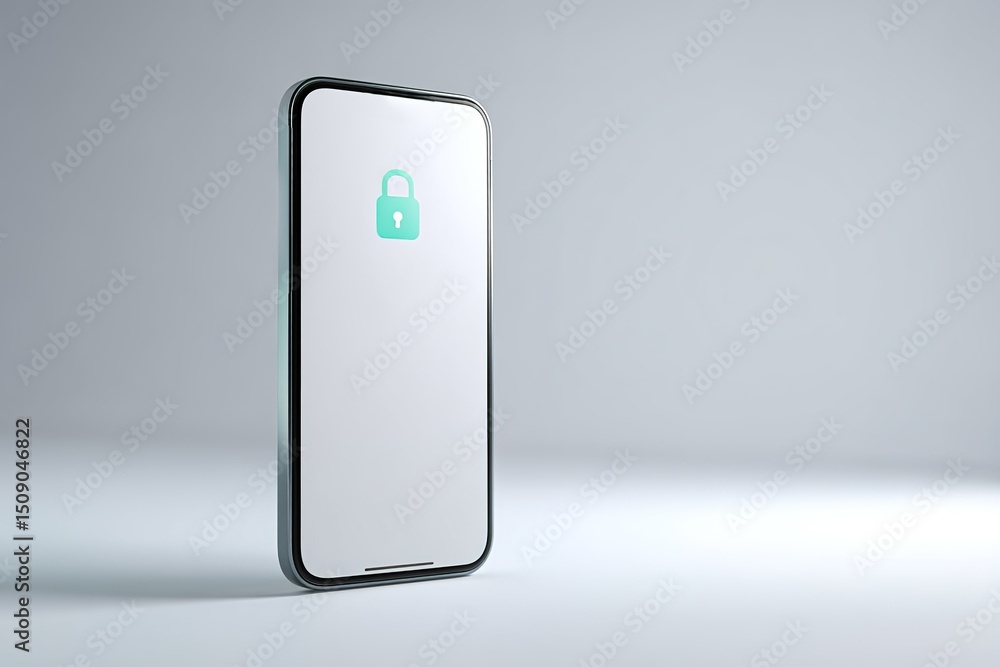 Poster smartphone with a lock icon illustrating security features and privacy settings in modern technology