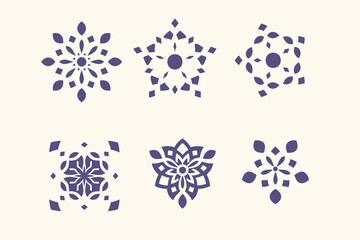Collection of snowflake patterns isolated on white background